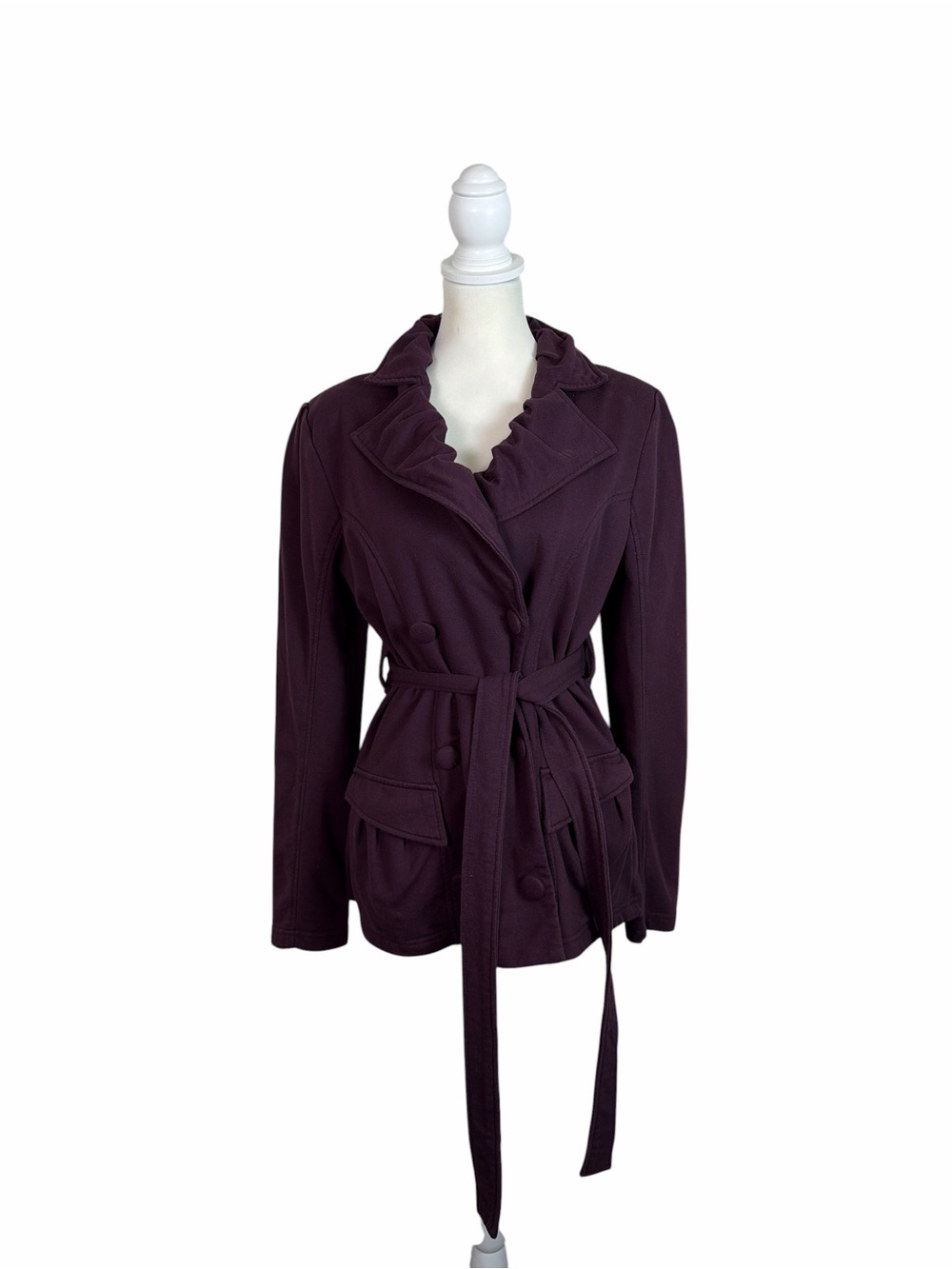 KUT from the Kloth Plum Purple Belted Ruffle Collar Jacket Women’s L